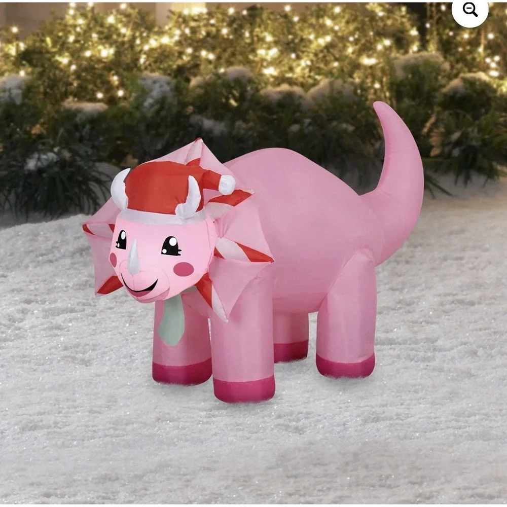 Holiday Time Inflatable LED Festive Pink Triceratops 42″ Yard Decor Airblown NIB